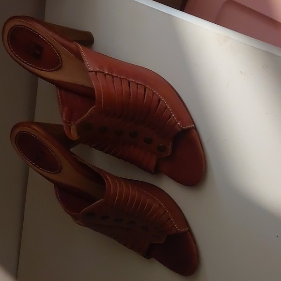 Frye Brown Leather Studded Heeled Sandals - Picture 3 of 5